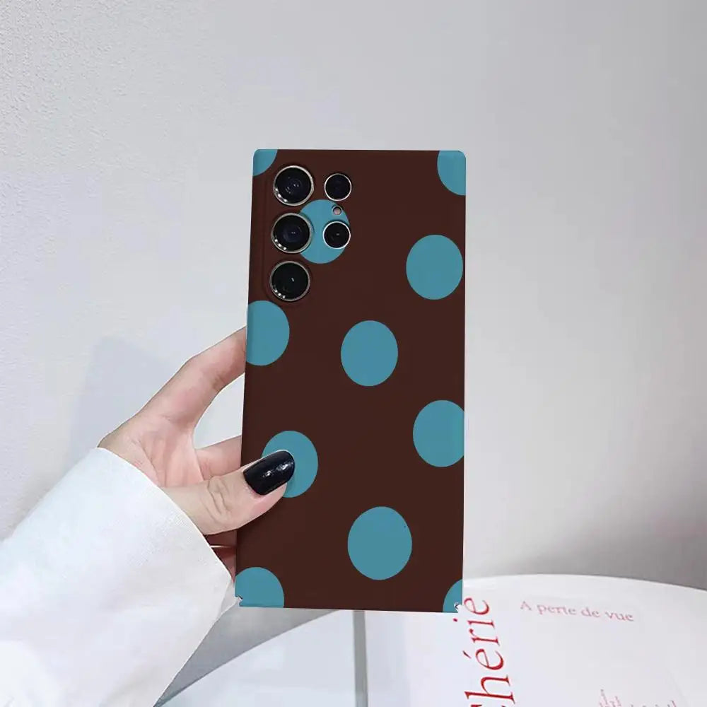 Full Screen Polka Dots Ins Korean Sweet Phone Case For Samsung S25 24 23 ULTRA Plus S22 Glossy HD Hard Cover Film Shell