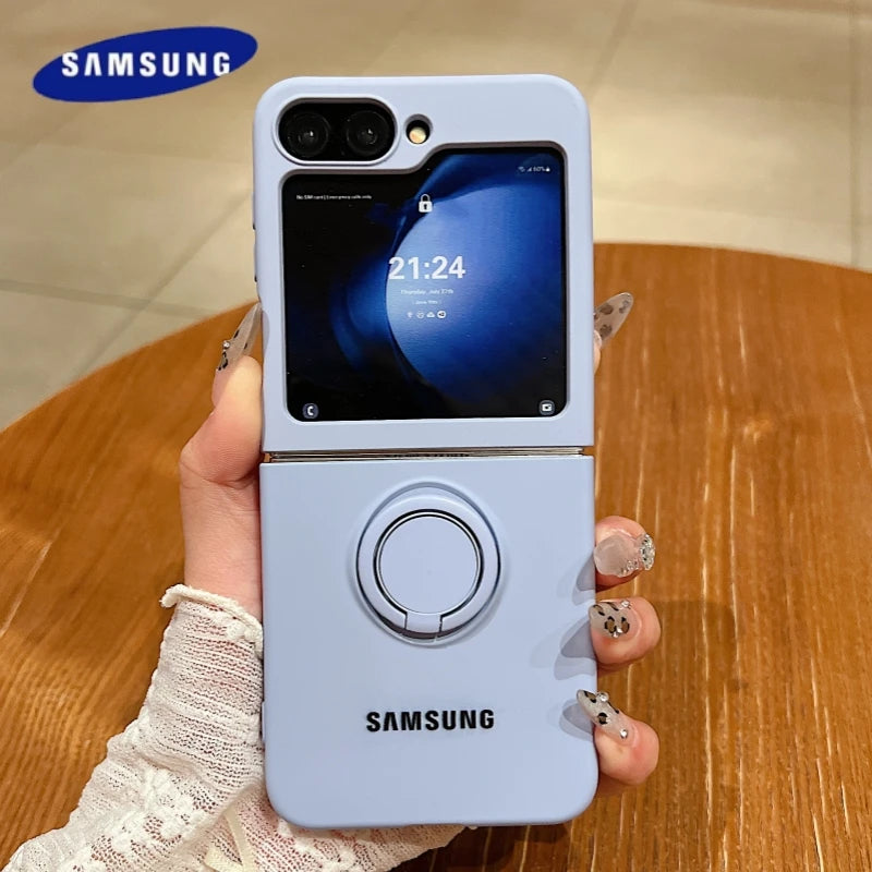 Luxury Official Candy Color Liquid Silicone  Ring Holder Phone Case Samsung Galaxy Z Flip 7 6 5 4 3 Shockproof Protective Cover