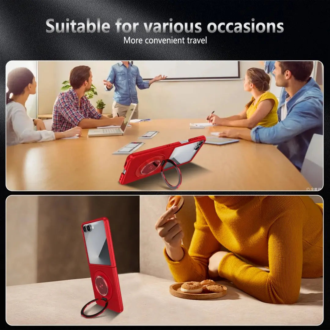 For Galaxy Z Flip7 Phone Case Magnetic Wireless Charging Flip 5/6 Hard Cover with Rotable O Holder,Anti Shock and Ultra Slim