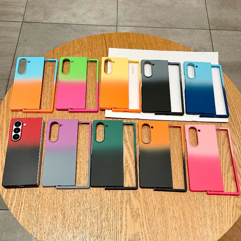 Fashion Gradient Contrast Color Phone Case For Samsung Galaxy Z Fold 6 5 4 Splice Color Shockproof Protection Bumper Hard Cover