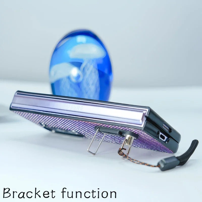 Luxury Soft TPU Lanyard Holder Textured Shockproof Phone Case for Samsung Galaxy Z Fold 7 6 5 4 3 Heat Dissipation Bumper Cover