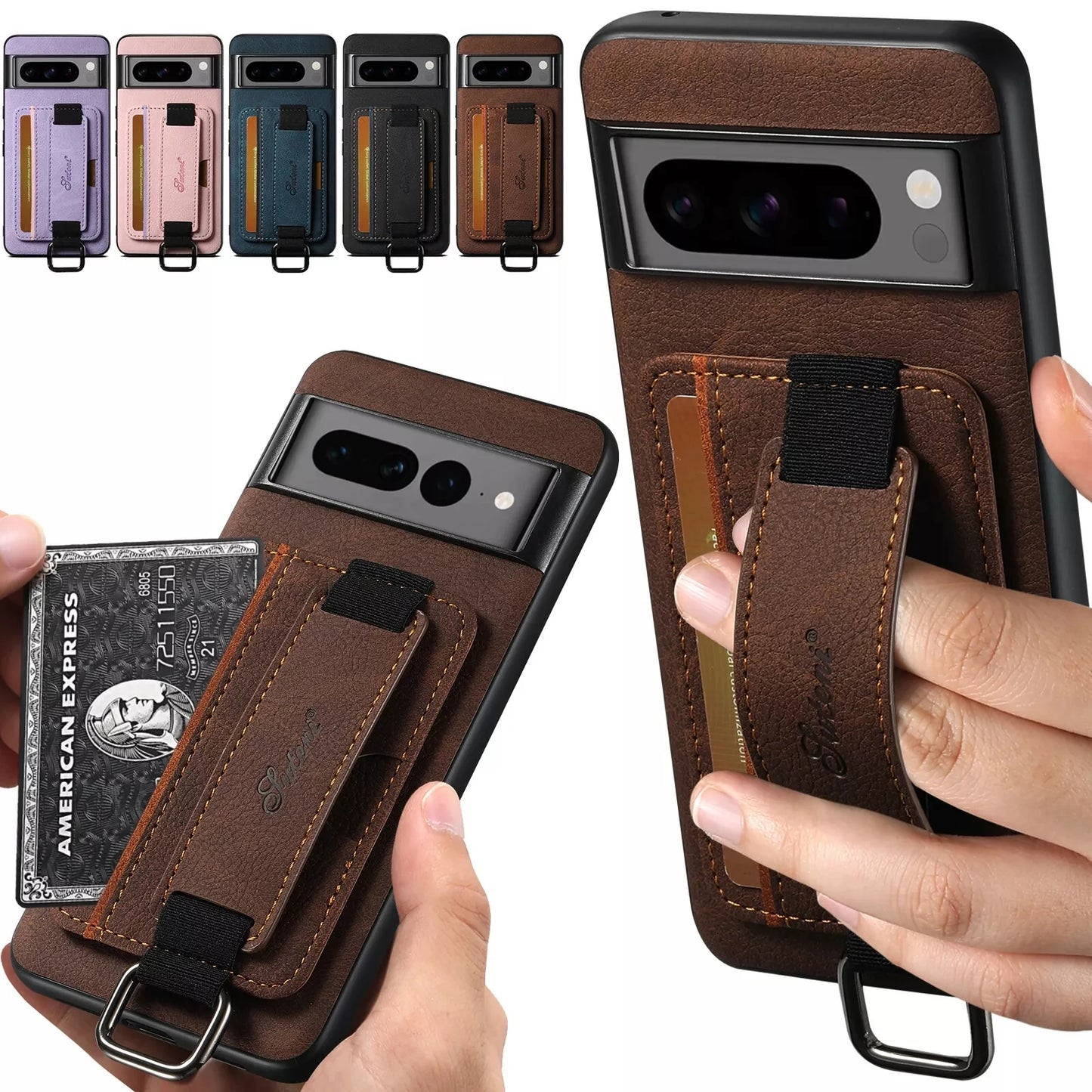 Wallet Case for Google Pixel 9 Pro 8 7 6 Pro Elastic Wrist Strap Kickstand Card Slots Holder Back Cover for Pixel 8A 7A 6A