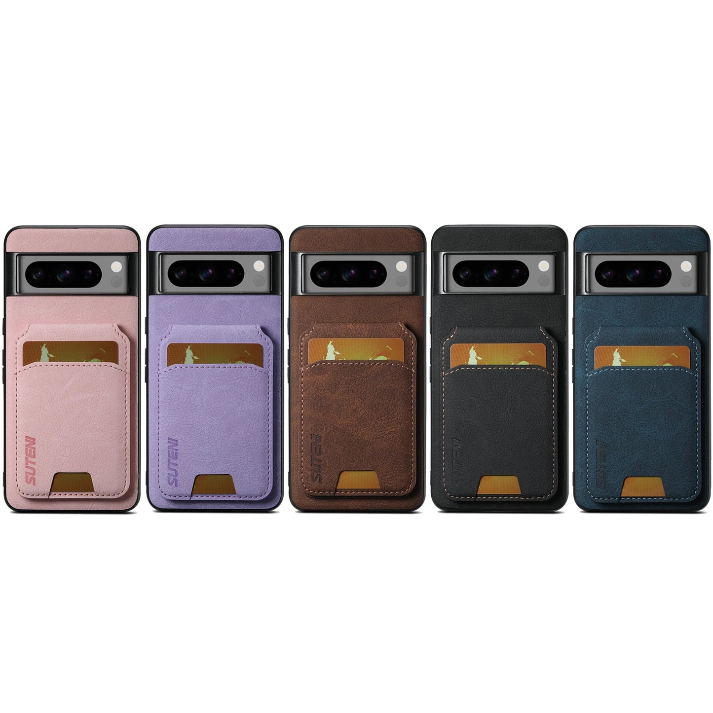 Lychee SUTENI Luxury Faux Leather Stand Card Holder Phone Case Frosted Feel for Google Pixel 10 9 Pro XL 8 Pro 7 6 A Cover