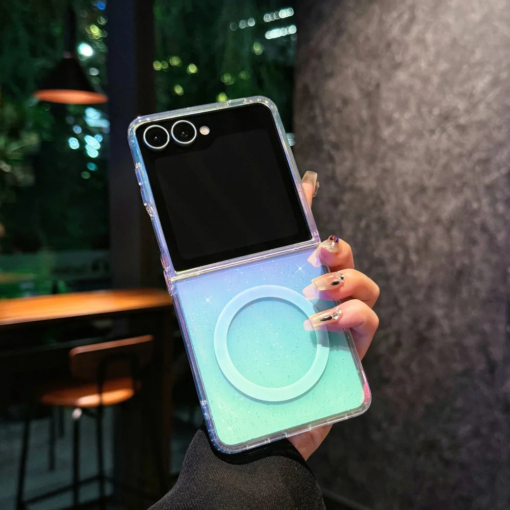 Rainbow gradient Sparkling protection cover for girls to use For Samsung Z Flip7  Flip6 Flip5 foldable anti-drop phone case