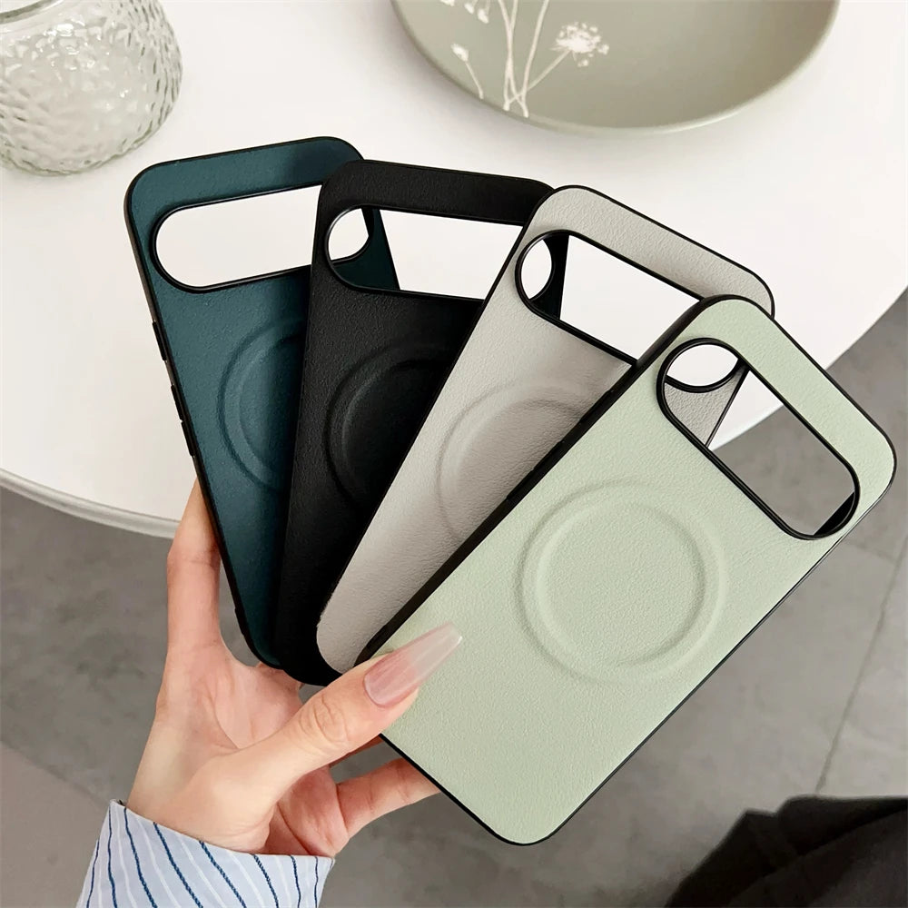 Vegan Leather Ultra Thin Phone Case For Google Pixel 10 Pro XL 8 8A 7 7A 6 9 Pro XL For Magsafe Magnetic Shockproof Solid Cover