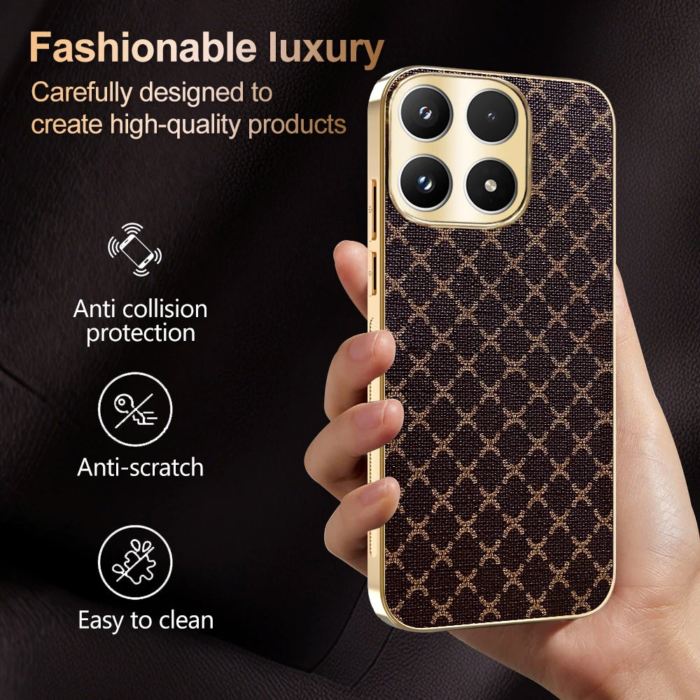 Retro Grid Pattern Gold Plating Frame Hard Cover Leather Phone Case for Motorola Moto Edge 50 Fusion Edge 60 PRO 60 Neo G96 G86