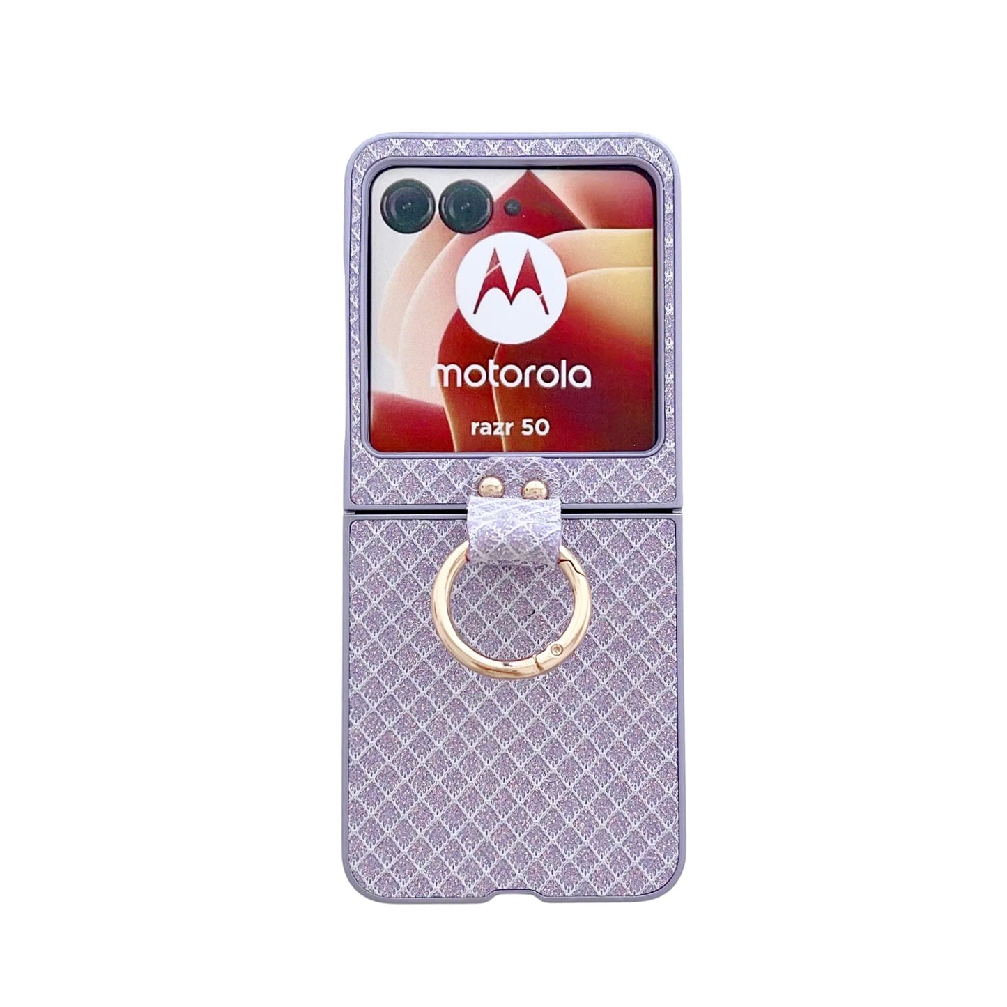 Luxury Glitter Metal Ring Leather Plastic Folding Case For Motorola Razr50 Razr 50 Cover