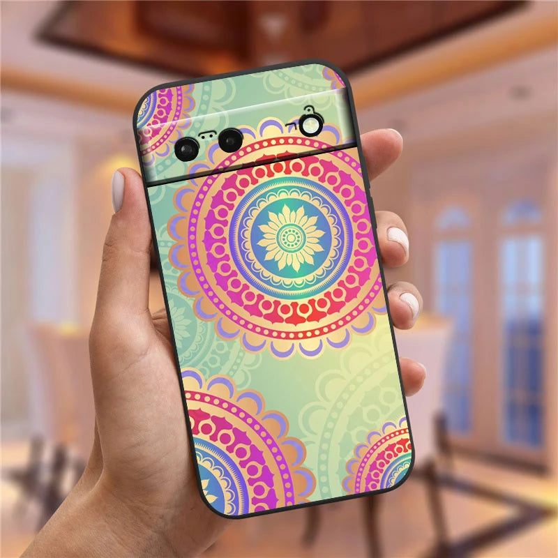 Mandala Flowers Beautiful Art For Google Pixel 9 8 7A 7 6A 6 5A 5 4 4A XL 5G Black Silicon Shockproof Shell Back Phone Case