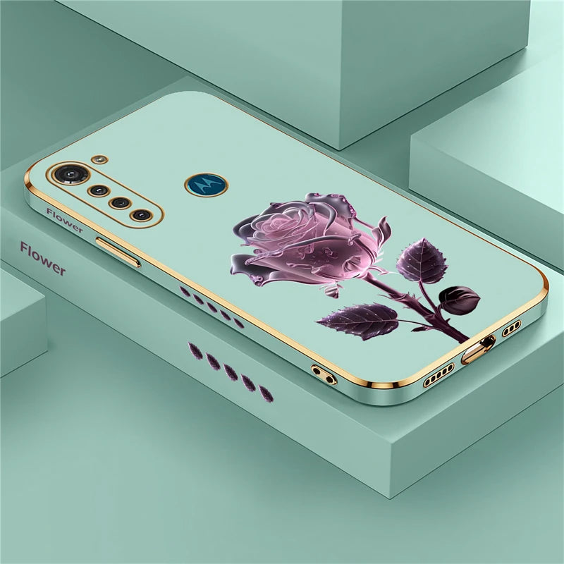 Luxury Plating Flower Case For Moto G8 Power Lite G9 Play E7 Plus Edge20 G30 G52 G22 G60 G40 Fusion Silicone Shockproof Cover
