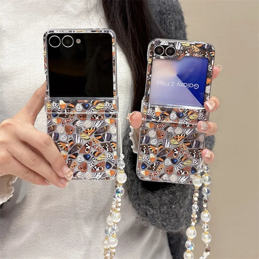 Fashion Butterfly Wings Phone Case For Samsung Galaxy Z Flip 7 6 5 4 3 Flip6 Flip7 Cover with Chain Cute Hinge Cases Flip6 Funda