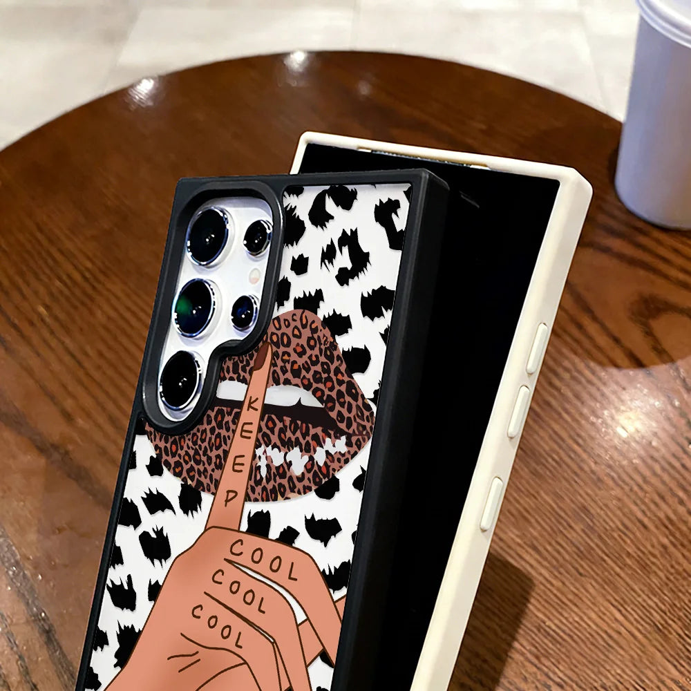 Silicone Matte Phone Case For Samsung A56 5G A17 A16 A55 A54 A15 A07 A06 A36 A35 A26 A25 A05s A12 A13 A14 A34 Leopard Lips Cover