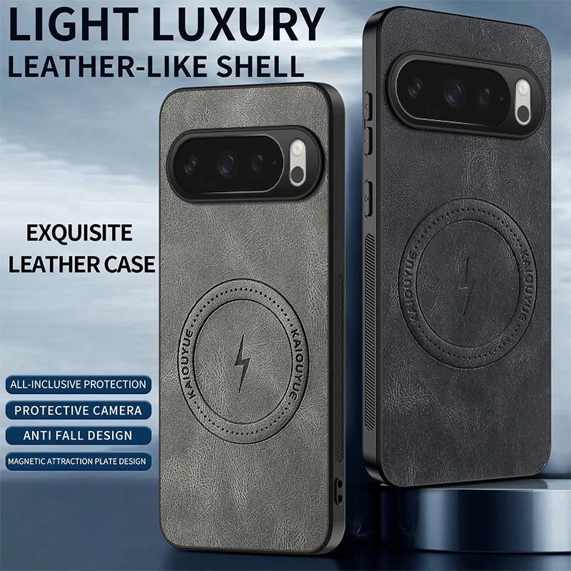 For Google Pixel 10 Pro XL Case Luxury PU Leather Skin Magnetic Magsafe Protective Back Cover For Pixel 10 9 8 7 6 Pro 9A Shell