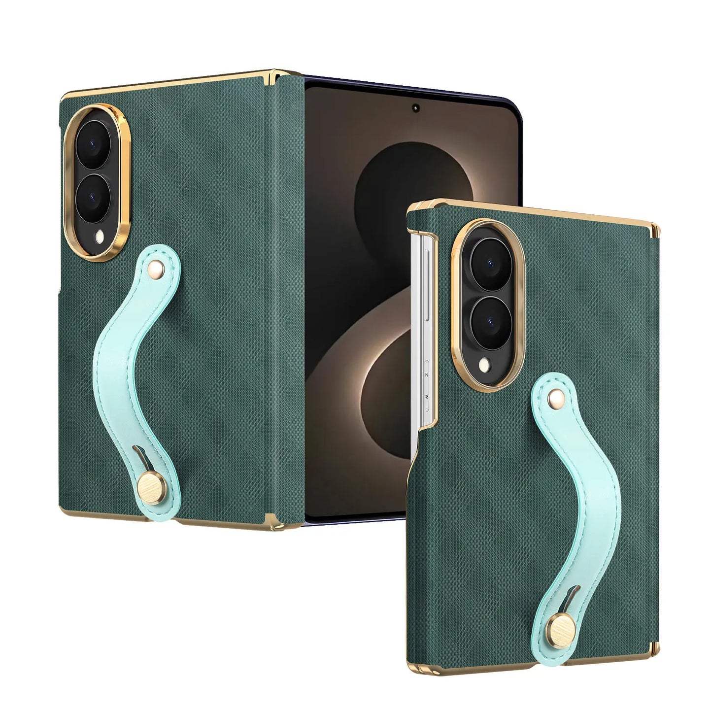 Business Plaid Leather Texture Case for Samsung Galaxy Z Fold 8 Ultra Fold7 6 Dual-Axis Hinge Protection Wrist Strap Fit Cover