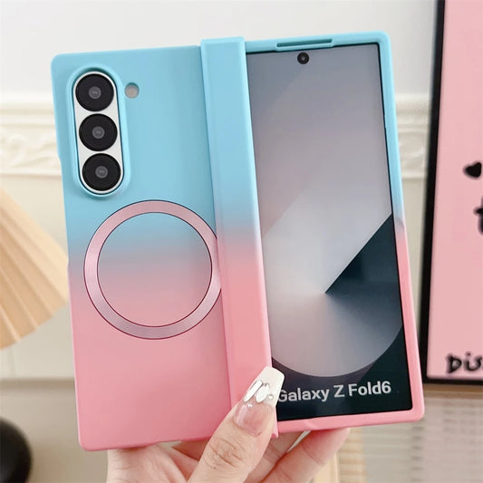 Gradient Dual Color Magnetic Liquid Silicone Phone Case for Samsung Galaxy Z Fold 7 6 5 4 Zfold3 Case For Magsafe Charging Cover
