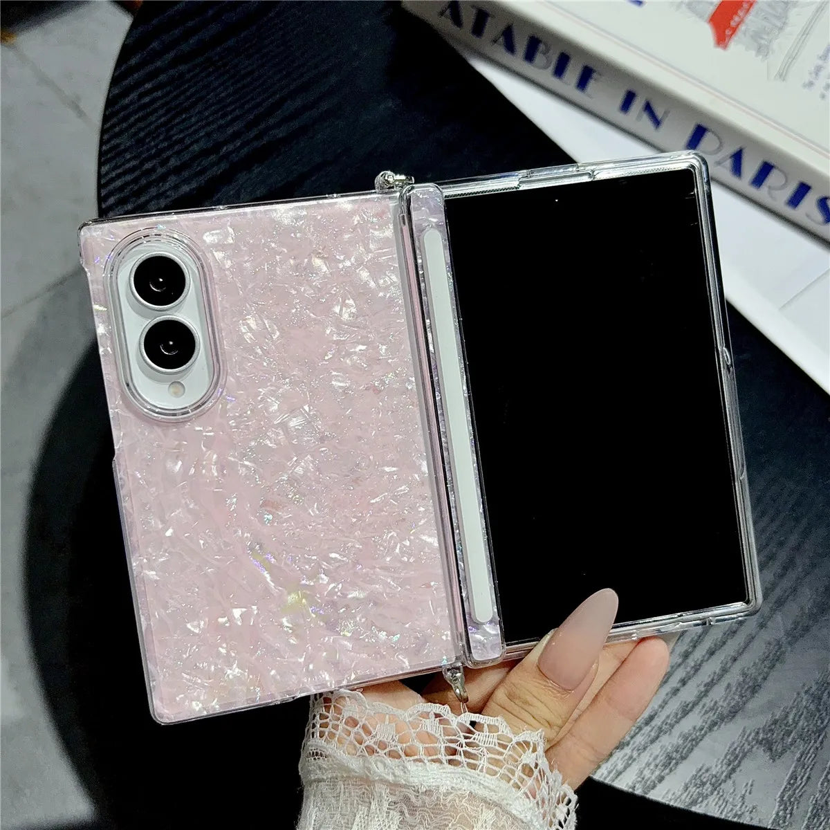 Fold8 Wide Cover Luxury Colorful Aurora Shell Pattern Case For Samsung Galaxy Z Fold 8 Magnetic Hinge Protection With Side Clasp