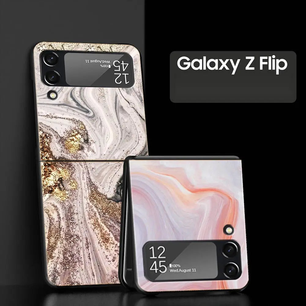 Vintage Marble Hard PC Phone Case For Samsung Galaxy Z Flip 7 6 5 4 Black Cover For Galaxy Z Flip 3 Foldable Fundas Shell Capas