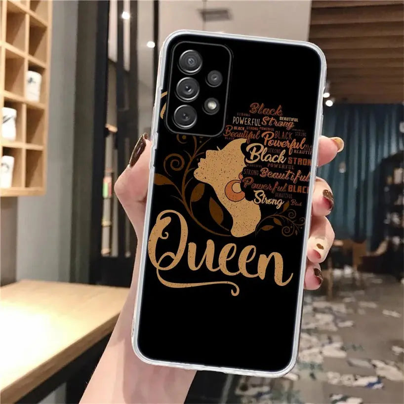 Black Girl Queen Melanin Poppin Soft Phone Case For Samsung Galaxy A14 A13 A12 A15 A54 A53 A52 A55 A34 A33 A32 A35 A24 A23 A22 A