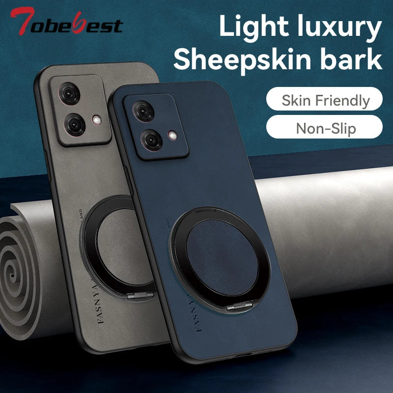 360° Degree Rotate holder Case For Motorola Moto Edge 60 Fusion 50 Ultra 40 neo 30 Sheepskin Leather Back Cover