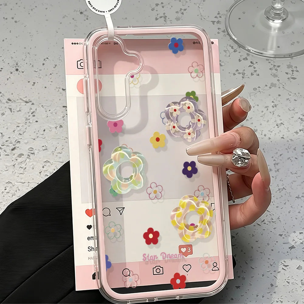 Flower 2 IN 1 Clear Case For Samsung A57 5G Funda Galaxy A56 A37 A36 A35 A55 S26 S25 S23 S22 Ultra S24 Plus A15 A16 A17 A53 A54