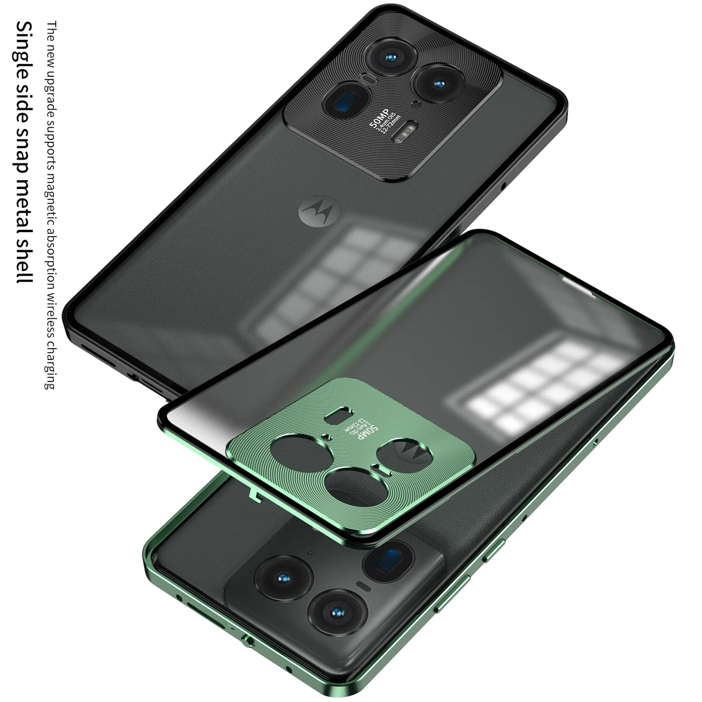 Metal Phone Case Elastic lock buckle For MOTO Edge 40 Pro 50 Ultra Plus 2023 Single sided Matte Clear Back Protect Cover cases