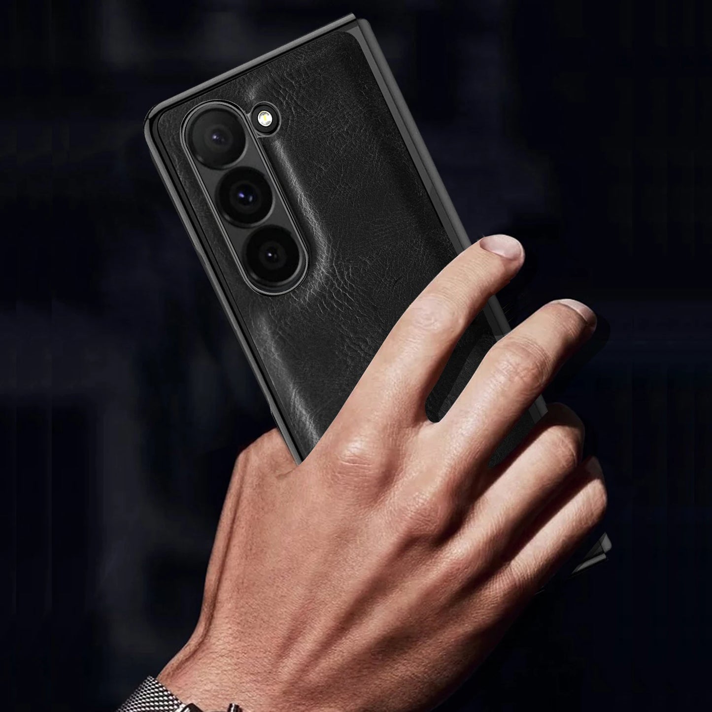 VIETAO Crazy Horse Plain PU Leather Mobile Phone Case With Temper Glass For Samsung Galaxy Z Fold 6 Fold 5 Fold 4 Fold 3 Fold 2