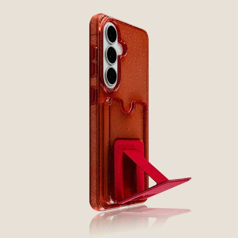 Glitter Transparent Card Wallet Case For Samsung Galaxy S26 S25 S24 S23 Ultra Plus Luxury Shockproof Stand Pocket Phone Cover