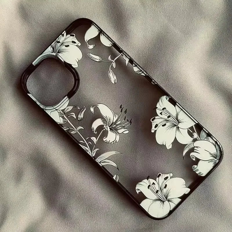 Flower Phone Case For Samsung A06 A16 S25 S24 S23 S22 Ultra S24 FE A54 A35 A15 A55 A52 A34 5G Vintage White Rose Clear Cover