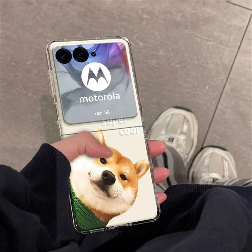For Motorola Razr 2025 Plus 2024 2023 Razr 60 50 40 Ultra Dachshund Dog Pattern Transparent Hard Folding Phone Case Cover