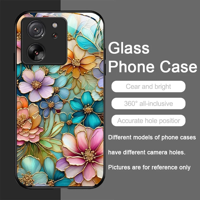 Luxury Flower Marble Texture Tempered Glass Phone Case for Motorola Moto G85 G84 G75 G55 Edge 50 Fusion 40 Neo 30 Pro Hard Cover