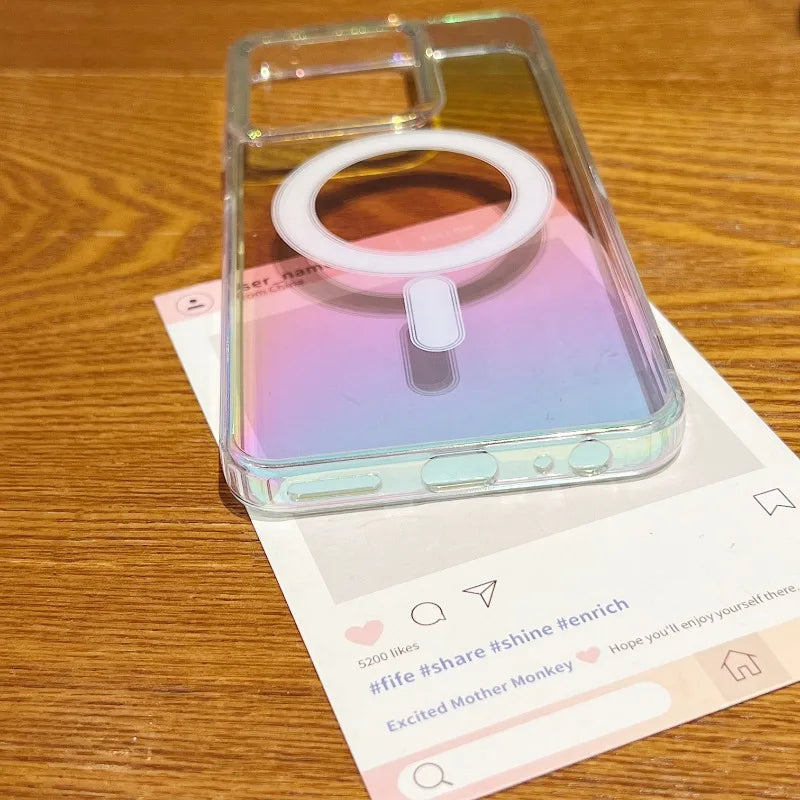 Gradient Rainbow Clear Magnetic Case For Motorola Moto Edge 50 Fusion G Stylus 5G (2025) G85 G45 G34 Magsafe Shockproof Cover