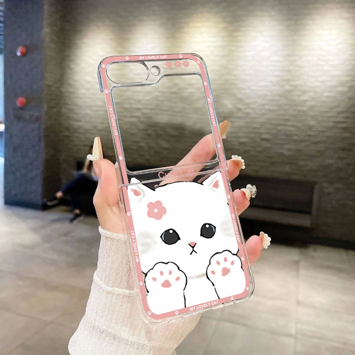 Funny Cartoon Cat Couple Phone Case For Samsung Galaxy Z Flip 6 7 3 4 Clear Hard Folding Cover For Zflip 5 Lovely Animal Fundas