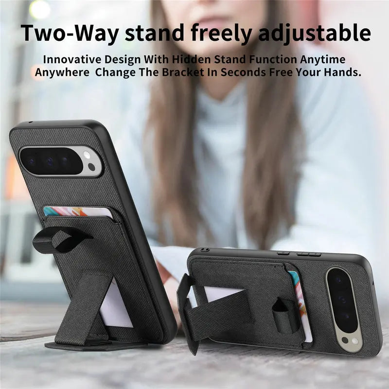 Business Retro Fabric Texture Phone Case for Google Pixel 11 Pro XL 9 10 Pro Foldable Card Slot Kickstand Ring Shockproof Cover