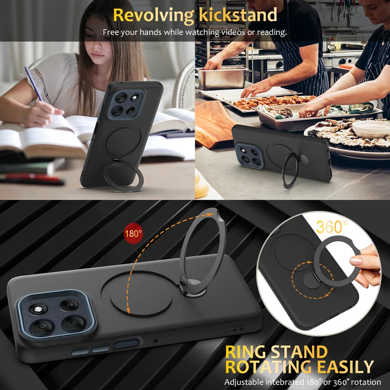 Solid Color Liquid Silicone Phone Case for MOTO  Motorola Edge 60 Pro Fusion 50 Neo G96 G86 Bracket Magnetic Velvet Back Cover