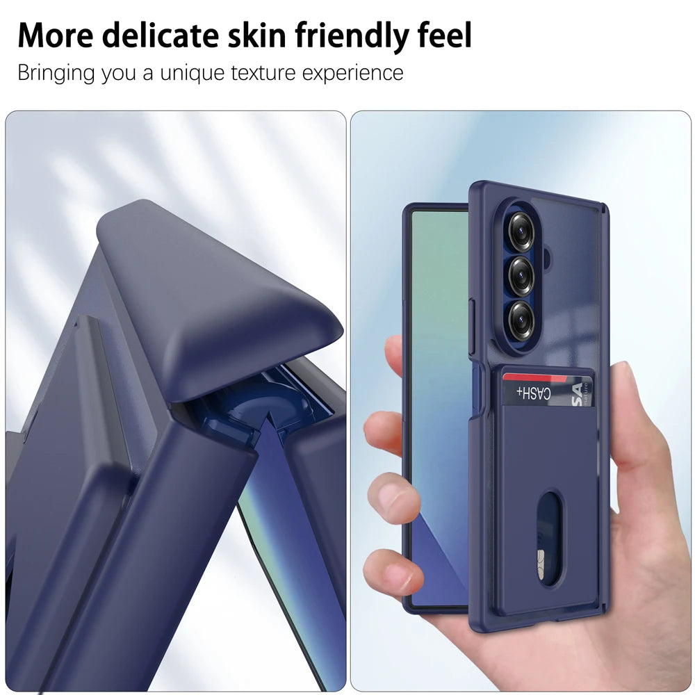 Shockproof Acrylic Card Bag Case For Samsung Galaxy Z Fold 7 5G Tempered Glass Screen Protector Magnetic With Hinge Back Cover