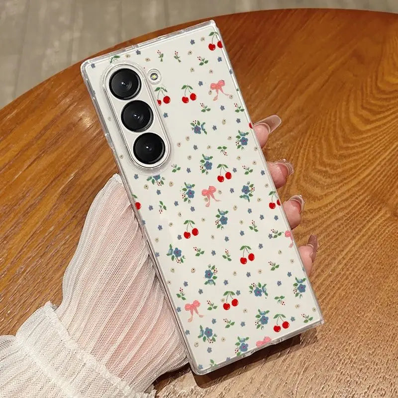 Pink Flower Pattern Phone Case For Samsung Galaxy Z Fold 7 Z Fold 6 5 Z Fold 4 3 2 Z Fold SE W25 Shockproof Protection Cover
