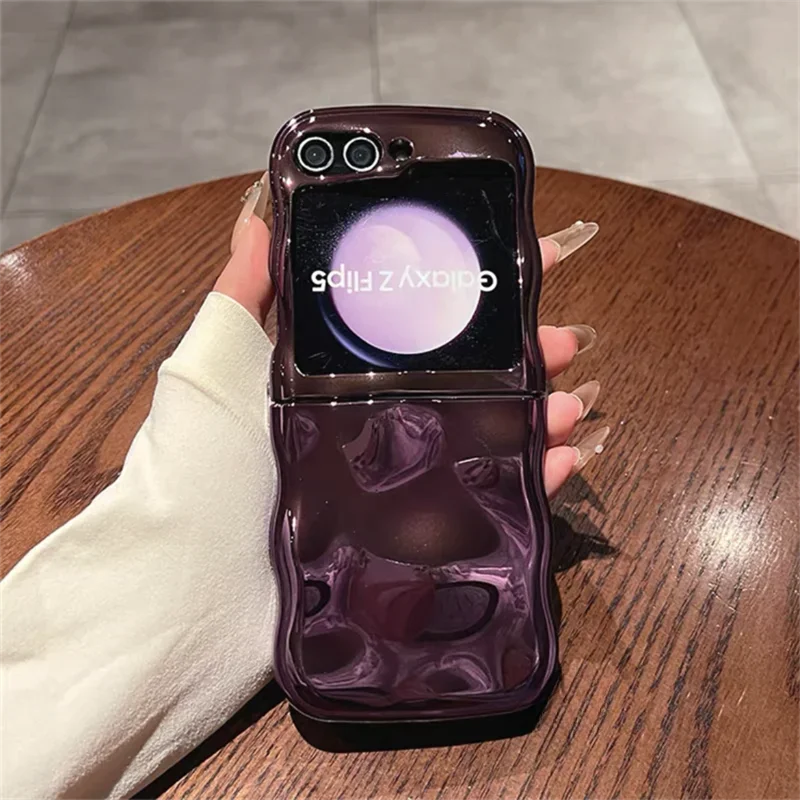 Cartoon Stone Pattern Gloss Wave Case for Samsung Galaxy Z Flip 6 5 flip6 Plating Meteorite Soft TPU Shockproof Ins Korean Cover