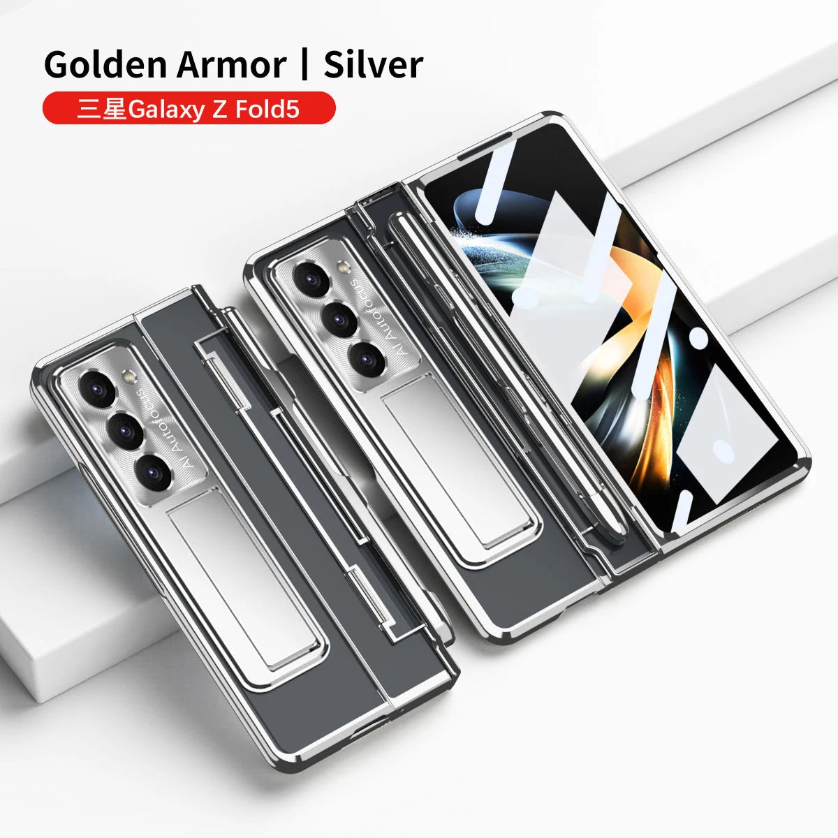 With Pen Plating Clear Magnetic Case For Samsung Galaxy Z Fold 7 6 5 4 3 Kickstand 360 Full Screen Protector Film Folding Cover