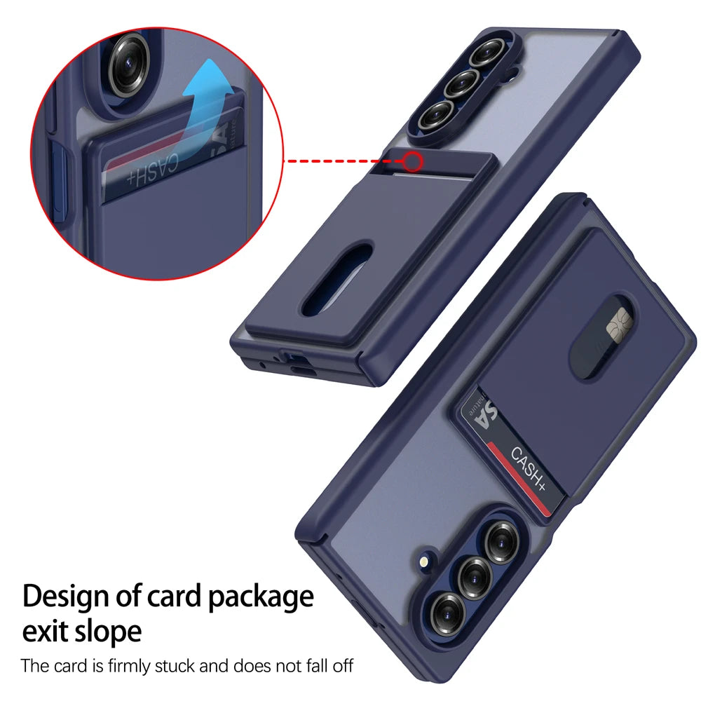 Shockproof Acrylic Card Bag Case For Samsung Galaxy Z Fold 7 5G Tempered Glass Screen Protector Magnetic With Hinge Back Cover