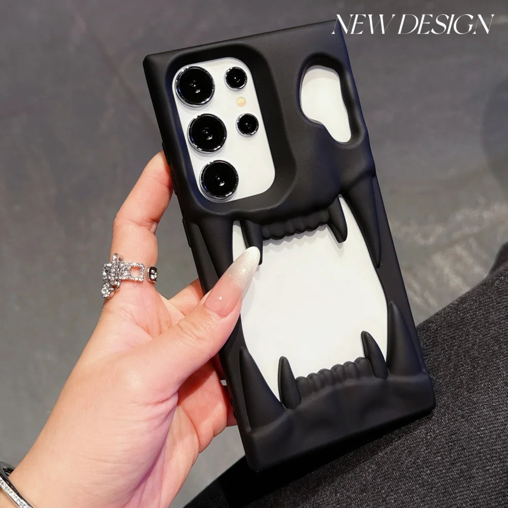 Luxury Hollow 3D Skeleton Tiger Teeth Case For Samsung Galaxy S25 S24 Plus Ultra Matte Metallic Fluorescence Shockproof Cover