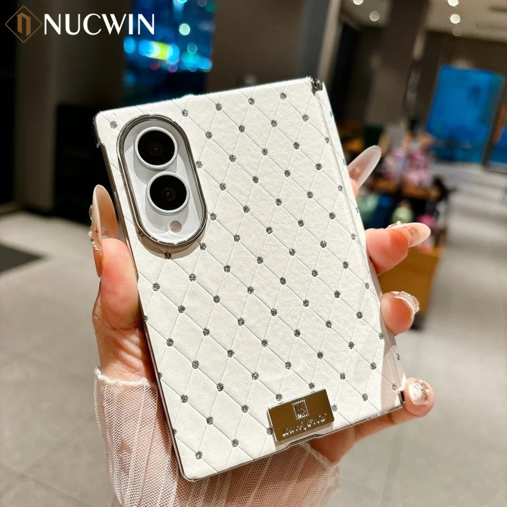 INS Style Rhombus Rhinestone Plating Case for Samsung Galaxy Z Fold 8 Ultra 5 6 7 8 ZFold8 Wide Hinge Magnetic Shockproof Cover