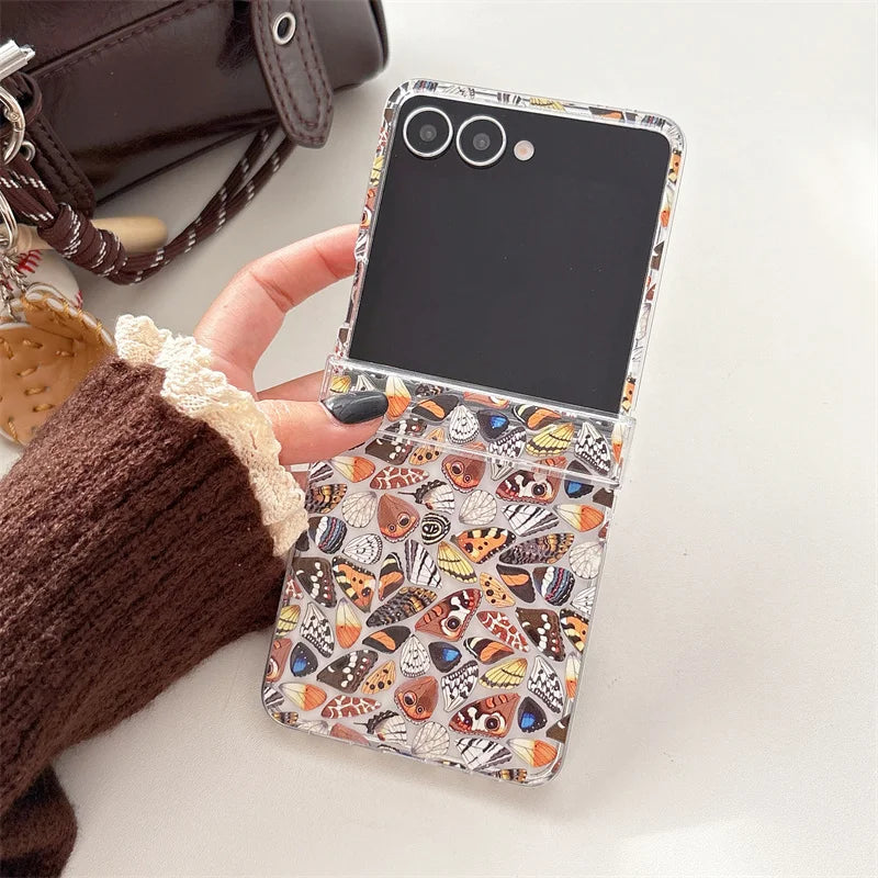Fashion Butterfly Wings Phone Case For Samsung Galaxy Z Flip 7 6 5 4 3 Flip6 Flip7 Cover with Chain Cute Hinge Cases Flip6 Funda