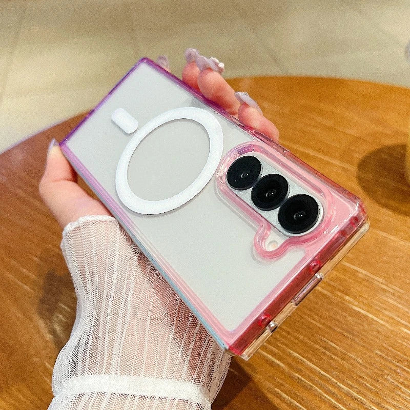Magnetic Gradient Color Case For Samsung Galaxy Z Fold 3 4 5 6 7 ZFold7 ZFold6 2-Piece Set For Magsafe Wireless Charge Cover