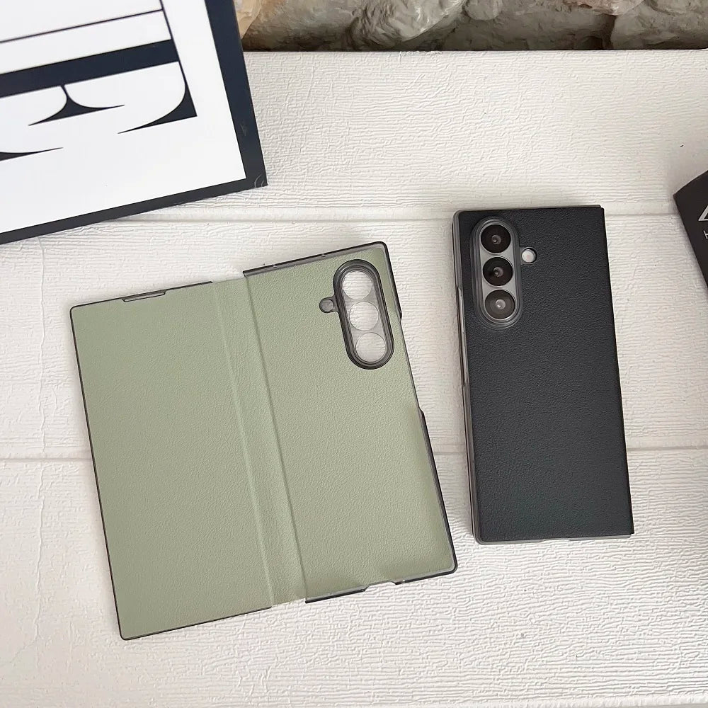 Luxury Business PU Leather Phone Case For Samsung Galaxy Z Fold7 Fold6 Fold5 Solid Color Shockproof Protection Shell
