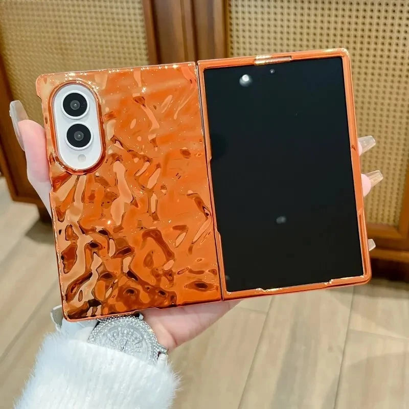 Unique Water Ripple Wrinkles Plating Case For Samsung Z Fold 8 Ultra Fold8 Wide Galaxy Z Fold 7 6 5 4 Slim Mat Shockproor Cover
