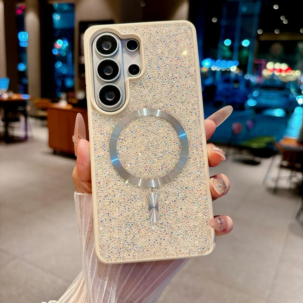 for Galaxy S26 Ultra Diamond Magnetic Case For Samsung S23 S24 S25 Ultra S26 Plus Bling Glitter for Magsafe Shockproof TPU Cover