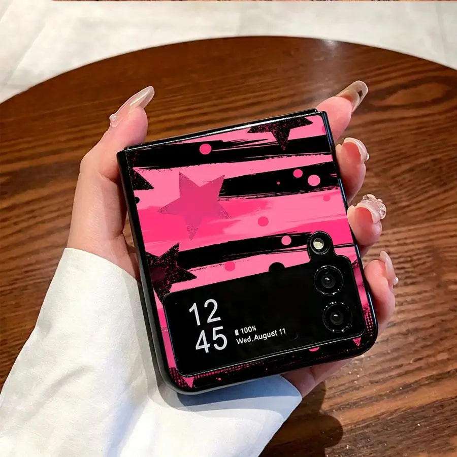 Black Pink Stars Phone Cover Case for Samsung Galaxy Z Fold 7 6 5 4 3 Z Flip 7 6 5 4 3
