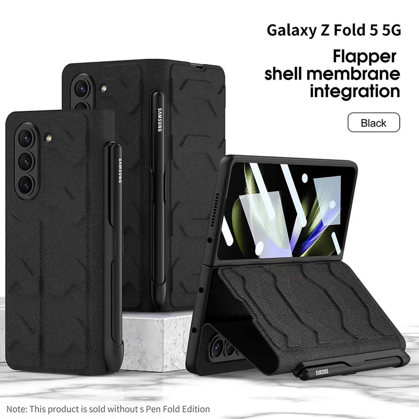 Clamshell Warrior Leather Case for Samsung Galaxy Z fold 5 Shell Film Integrated with Side Pen slot Anti-fall Protection Cover