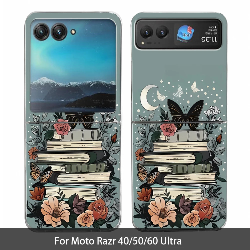 Vintage Magic Bookcase Painted Clear Hard Phone Case For Motorola Razr 60 50 40 Ultra Razr Plus 2025 2024 2023 Bumper Cover