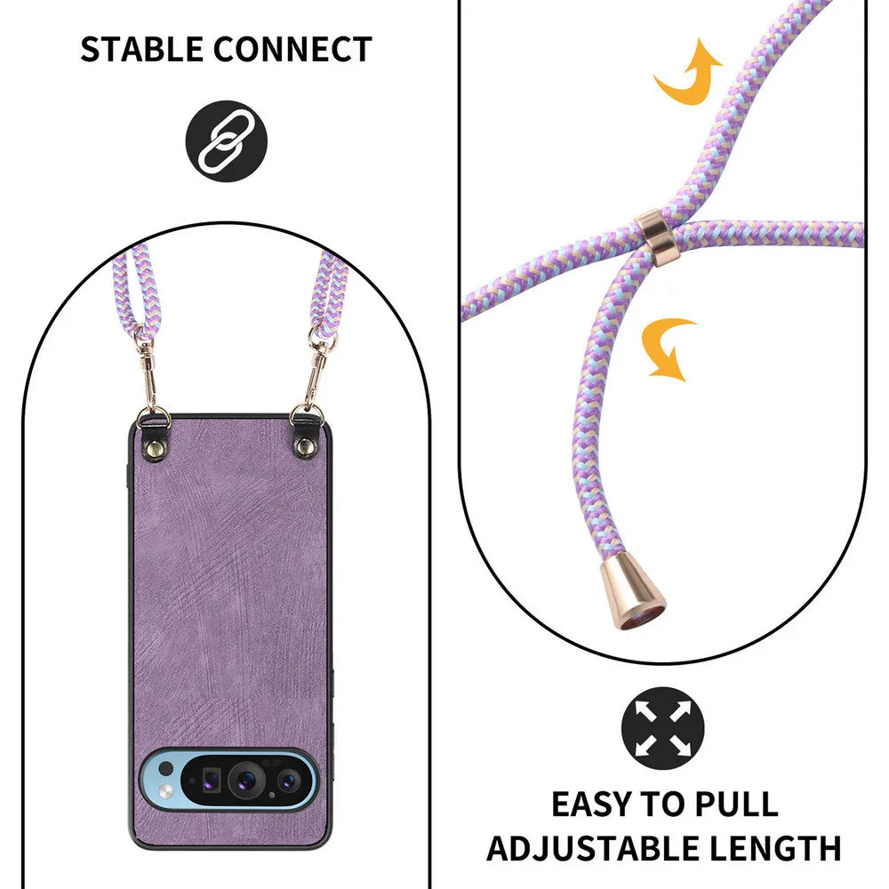 Luxury Case For Google Pixel 11 Pro XL 5G Crossbody Strap Armor Leather Back Etui Pixel 11 Pro Shockproof Funda
