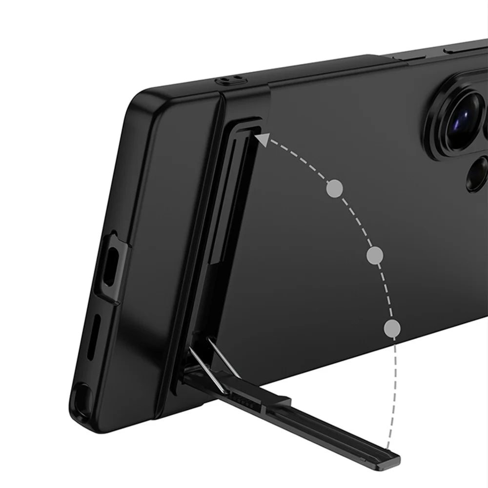 Ultra Thin PC Hard Invisible Fold Stand Holder Phone Case For Samsung Galaxy S25 S24 Ultra S26 S23 Shockproof Protection Cover
